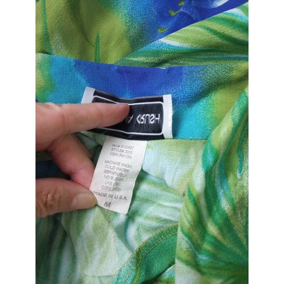 Vintage California Krush Women Shirt Medium Blue Green Floral Hawaiian - Picture 6 of 6